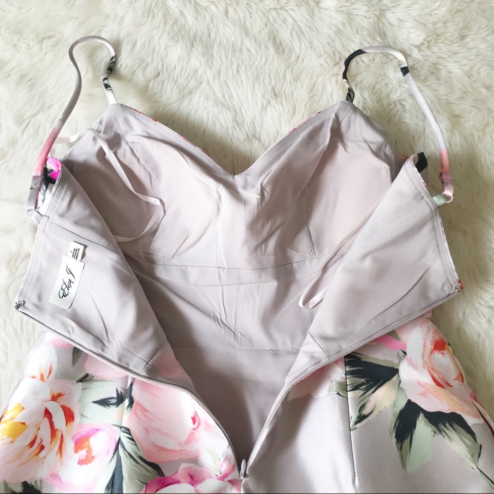 ELIZA J Mikado Floral Print Cocktail Dress Spaghetti Strap Gray Pink Size 8 New - Picture 8 of 14